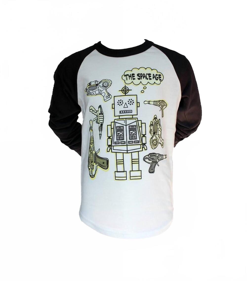 NEW BIT'Z KIDS kids glow in the dark robot raglan tee in white